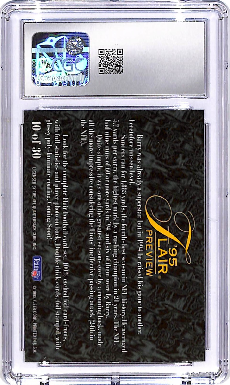 1995 Fleer Barry Sanders Flair Preview #10 CGC 10 Lions