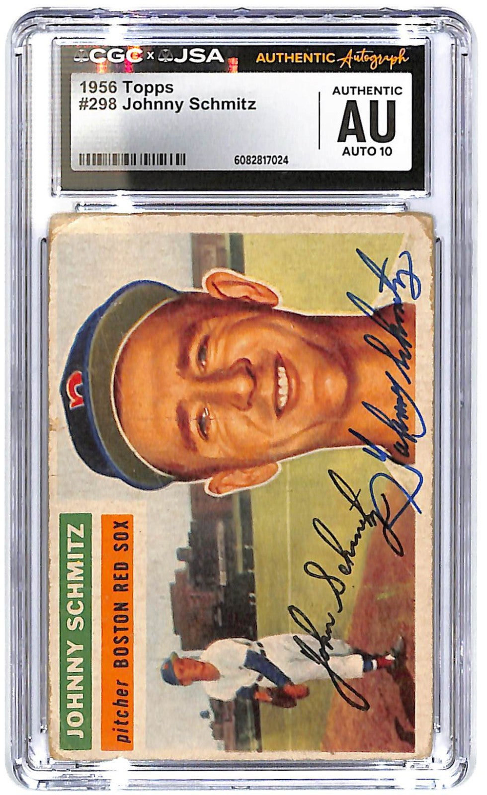 1956 Johnny Schmitz Topps Autograph #298 CGC - JSA Authentic Auto 10