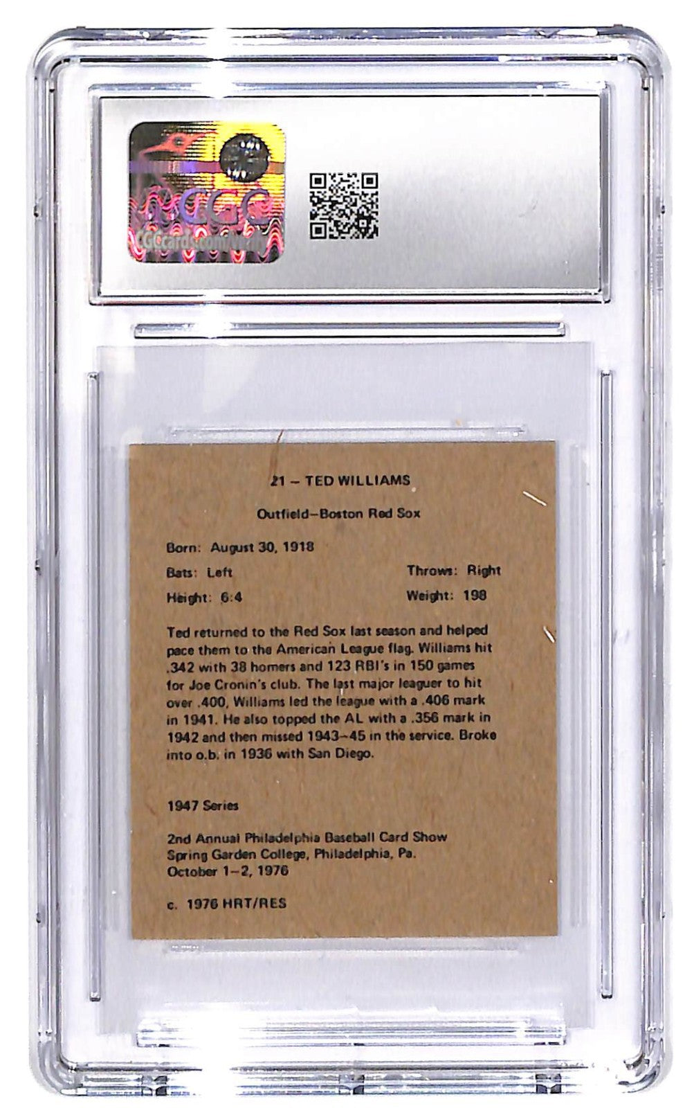 1976 Ted Williams HRT/RES '47 Bowman Reprints #21 CGC 6.5