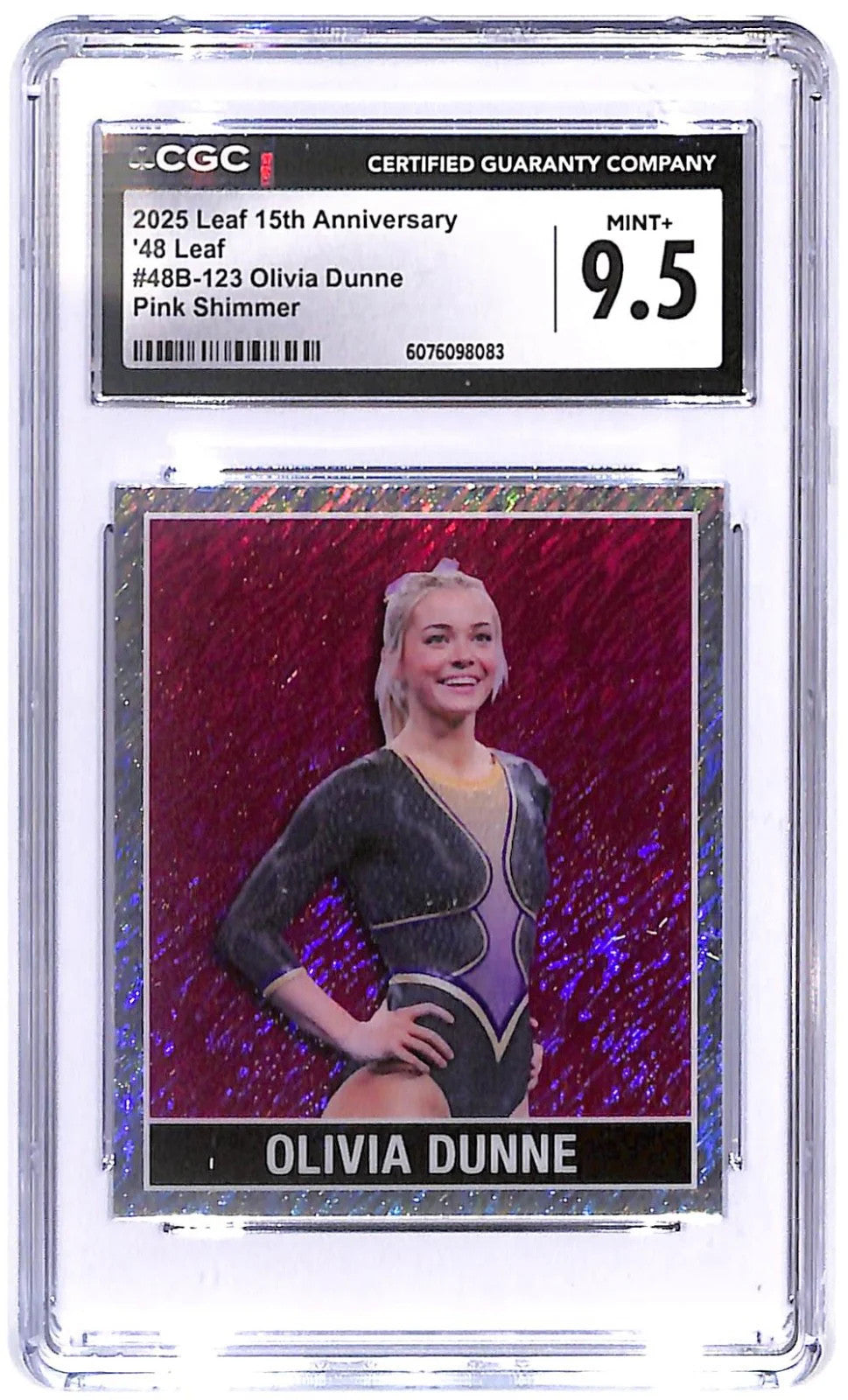 2025 Olivia Dunne Leaf 15th Anniversary '48 Leaf #48B-123 Pink Shimmer CGC 9.5