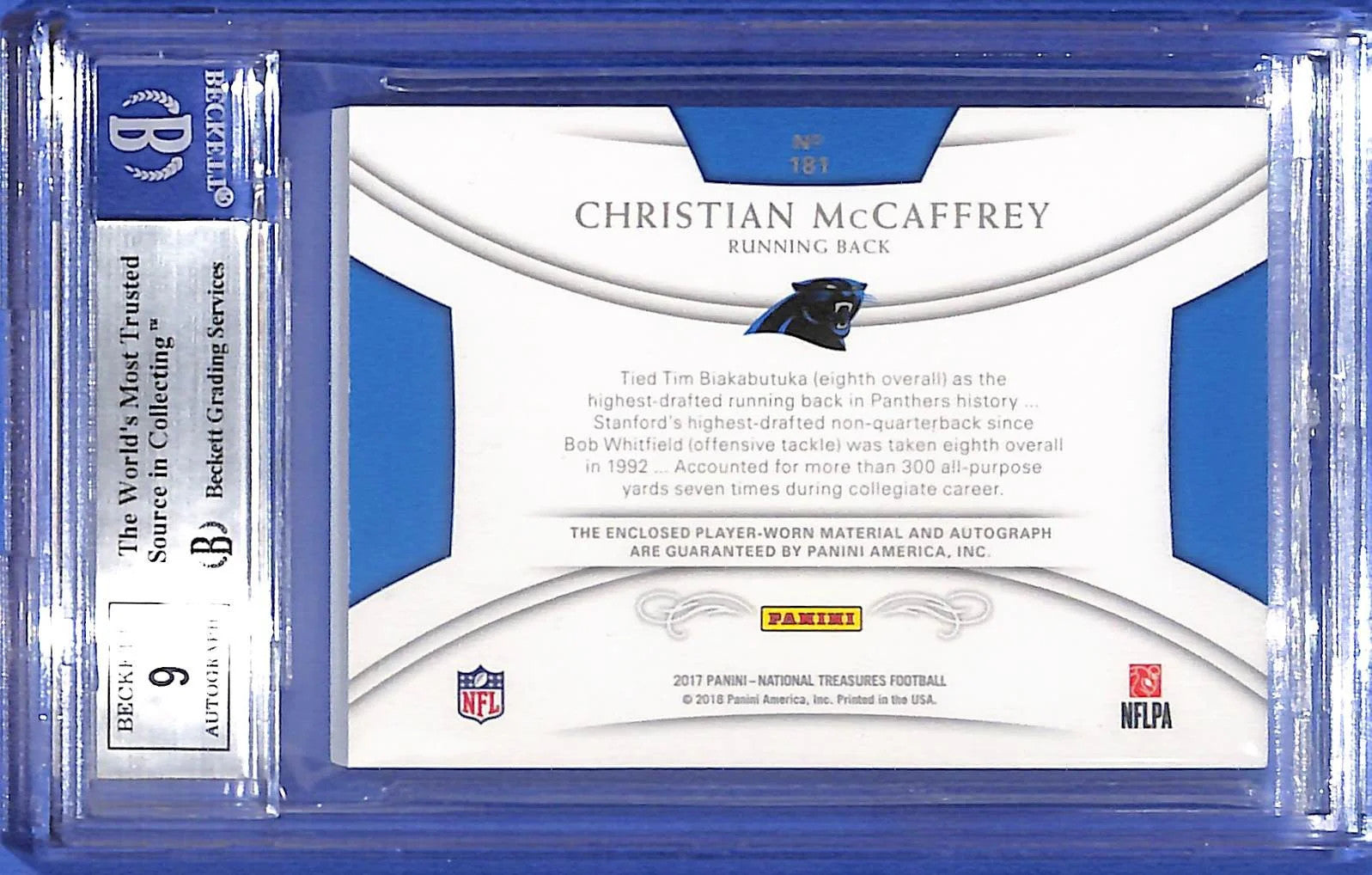 2017 Panini National Treasures Christian McCaffrey #181 R.P.A. #7/25 BCCG 9