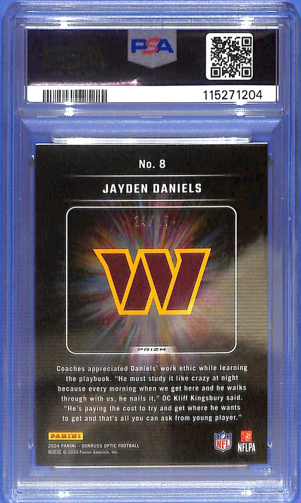 2024 Donruss Optic Jayden Daniels Light It Up Black Pandora Rookie RC /25 PSA 9