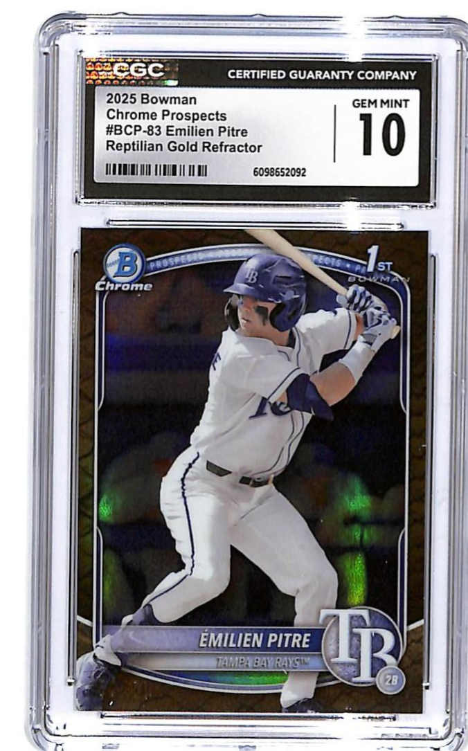2025 Bowman Chrome Emilien Pitre Reptilian Gold Refractor Prospect /50 CGC 10 RC