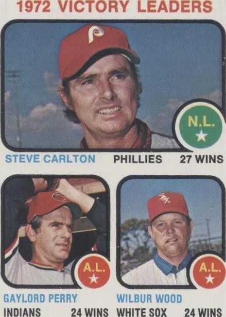 1973 Topps - League Leaders Steve Carlton, Gaylord Perry, Wilbur Wood #66 CGC 8