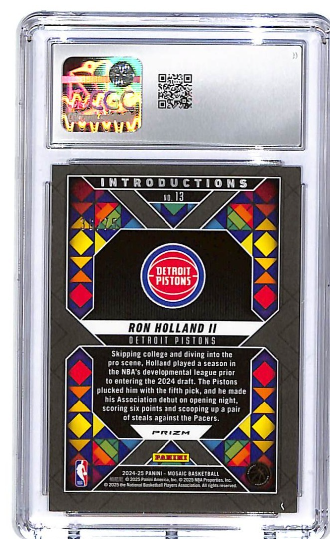 2024-25 Mosaic Ron Holland Introductions Bronze Rookie RC /75 CGC 10 Pistons #13
