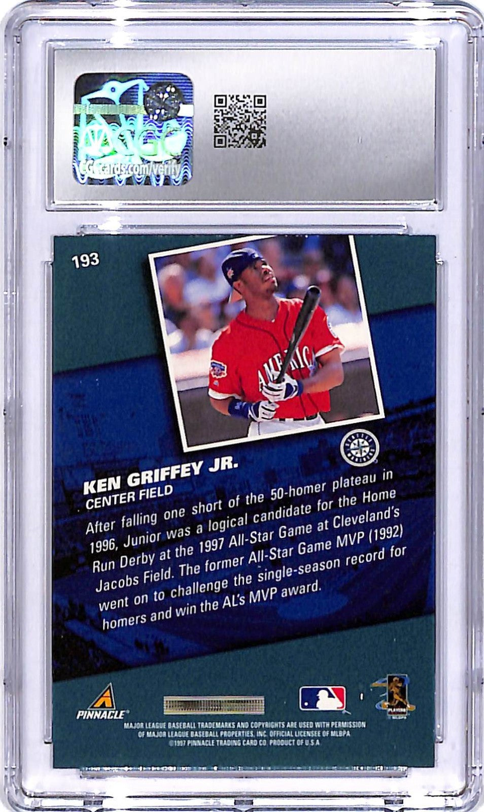 1998 Pinnacle Ken Griffey Jr Goin Jake #193 CGC 9 Mariners