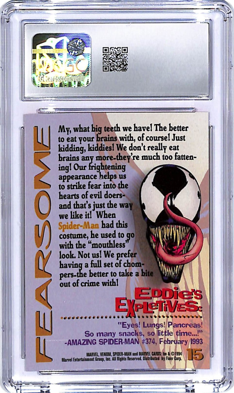 1994 Fleer Amazing Spider-Man 1st Edition Fearsome Venom #15 CGC 10