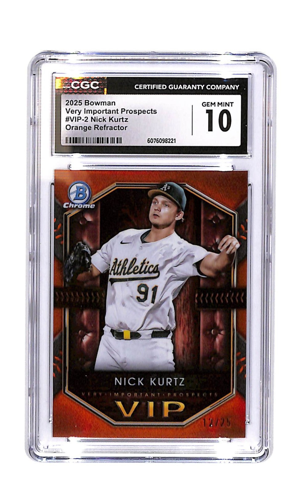 2025 Bowman Very Important Prospects Nick Kurtz #VIP-2 Orange #12/25 CGC 10 Oakland Athletics (ROY)