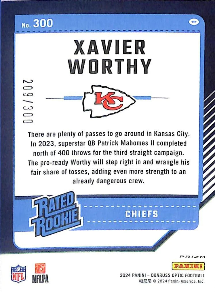 2024 Donruss Optic Xavier Worthy Rated Rookie RC Wave /300 #300 Chiefs