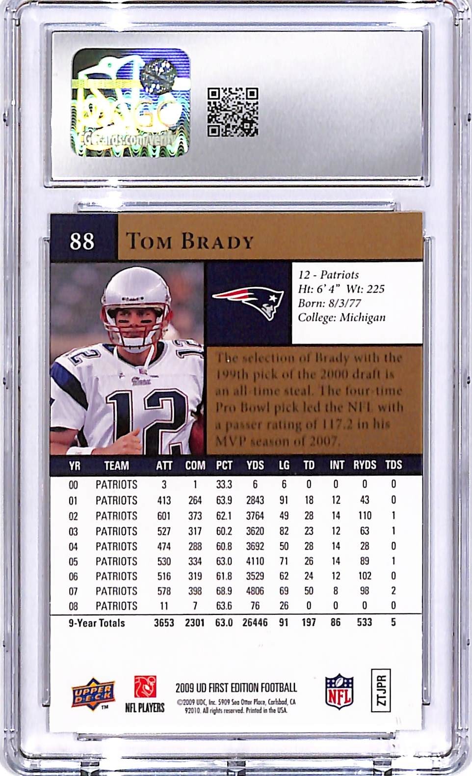 2009 Upper Deck First Edition Tom Brady #88 CGC 9 Patriots
