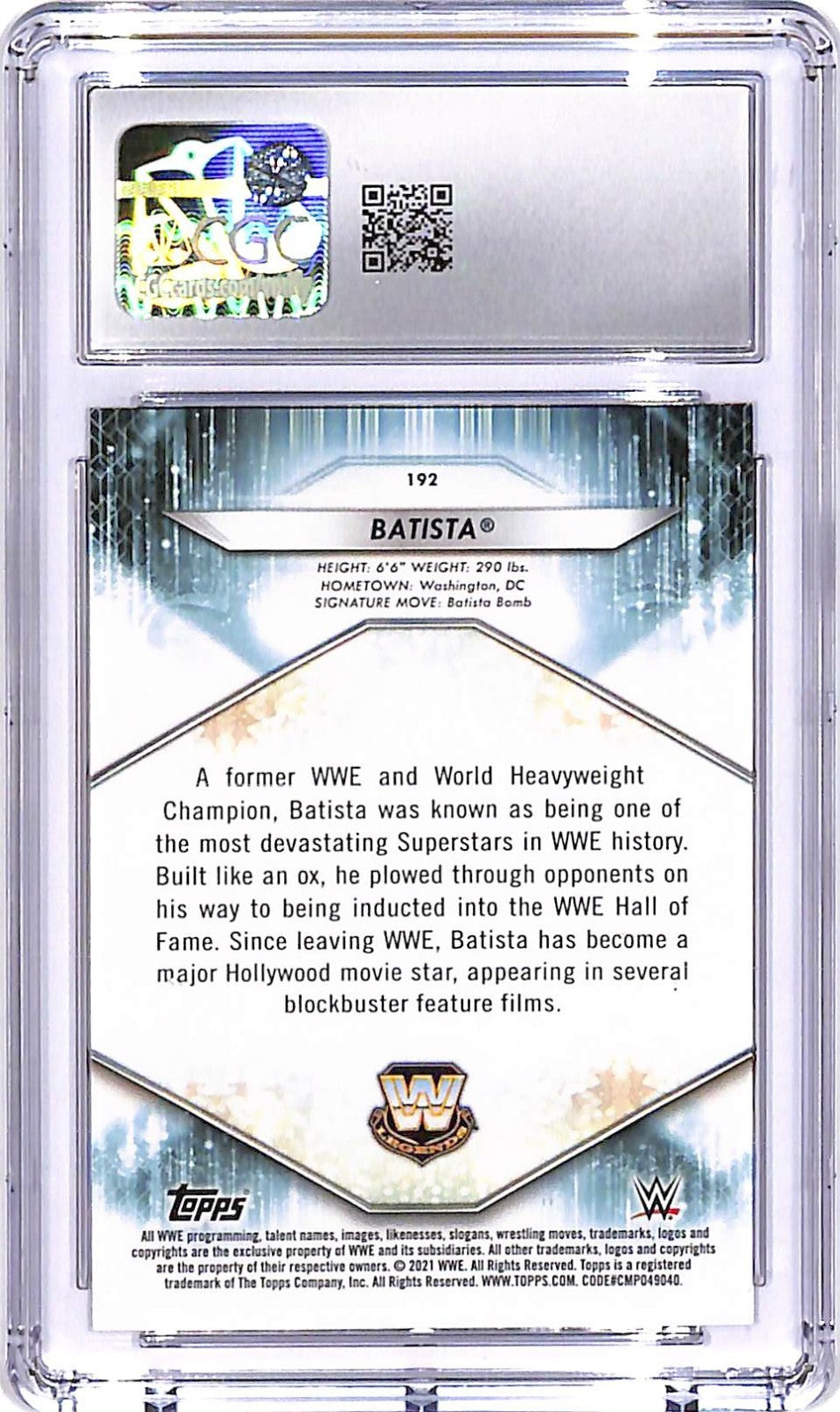 2021 Topps WWE Batista #192 CGC 10