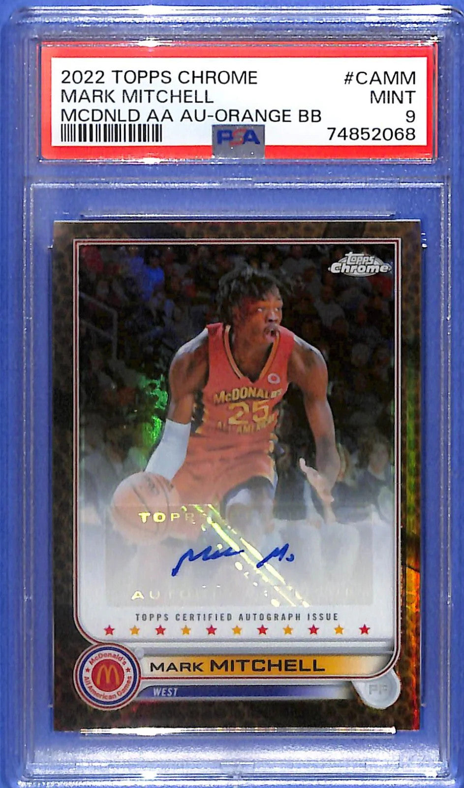 2022 Mark Mitchell Topps Chrome Mcdonalds A.A Auto Orange #19/25 CA-MM PSA 9