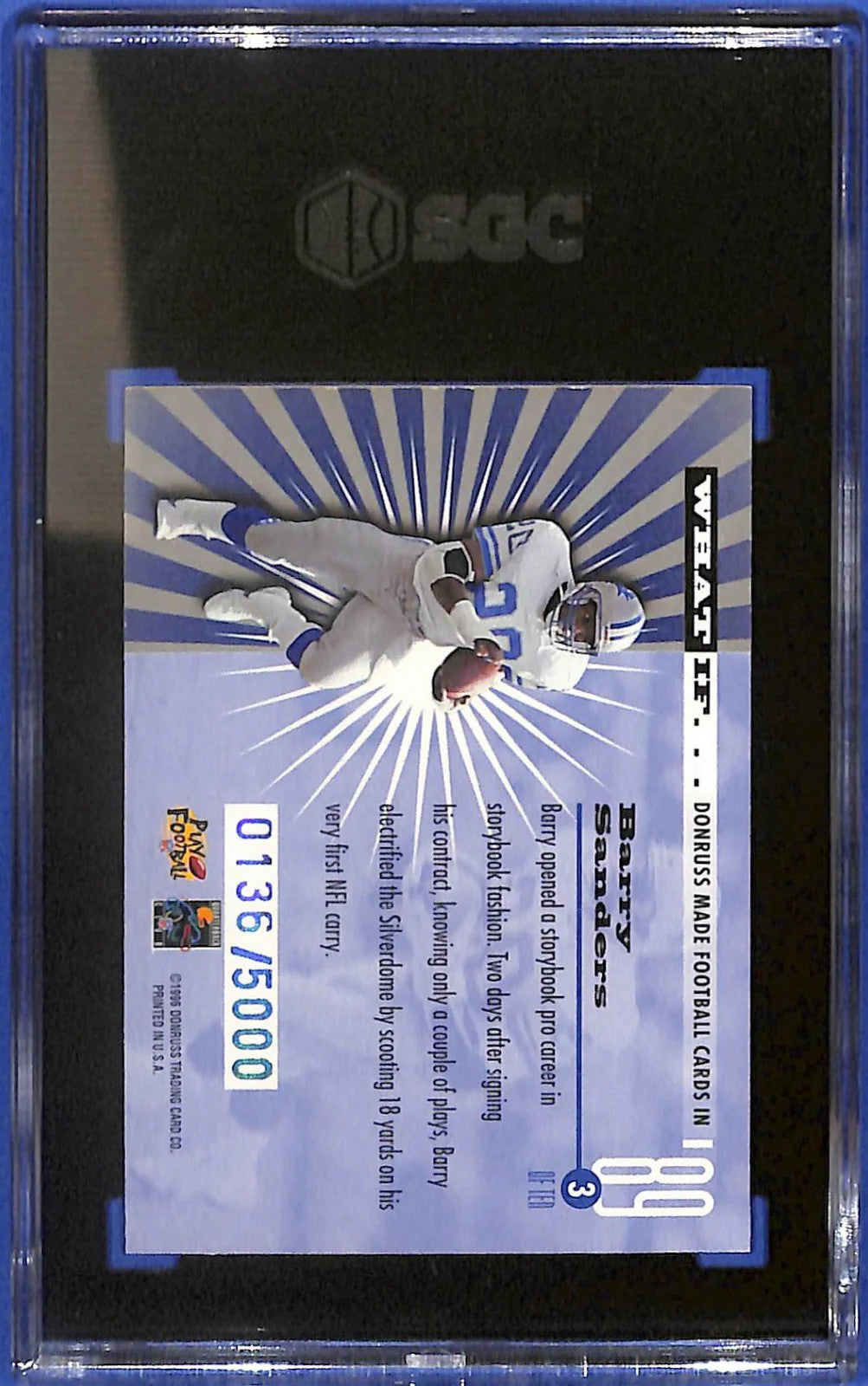 1996 Barry Sanders Donruss #3 What If #136/5000 SGC 8.5 Detroit Lions
