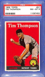 1958 Topps - Tim Thompson #57 Player Name in White (RC) PSA 8 Detroit Tigers