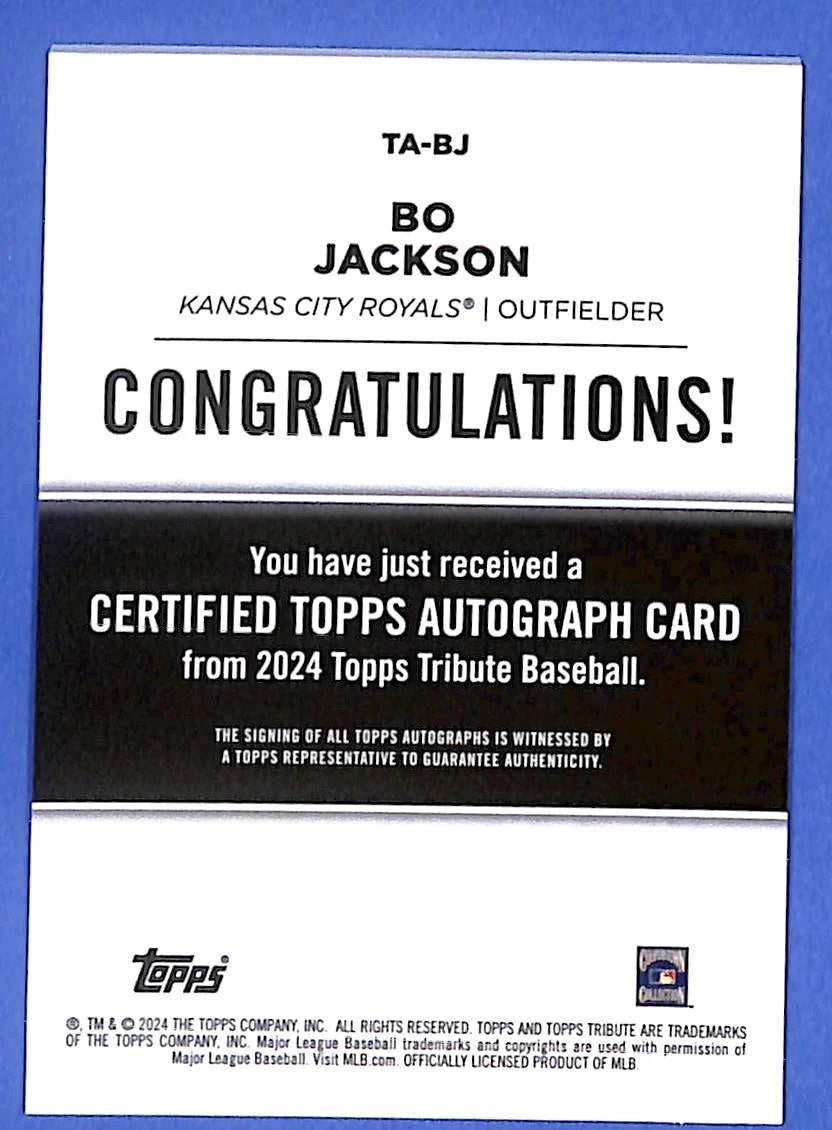 2024 Topps Tribute Bo Jackson TA-BJ Autograph #1/1 Kansas City Royals
