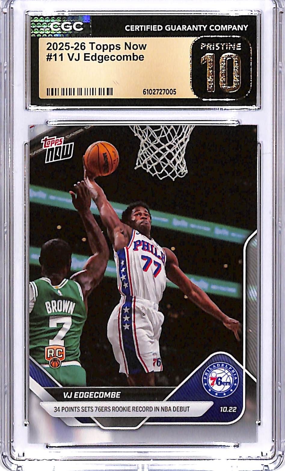 2025-26 Topps Now VJ Edgecombe Rookie RC #11 CGC 10 Pristine 76ers
