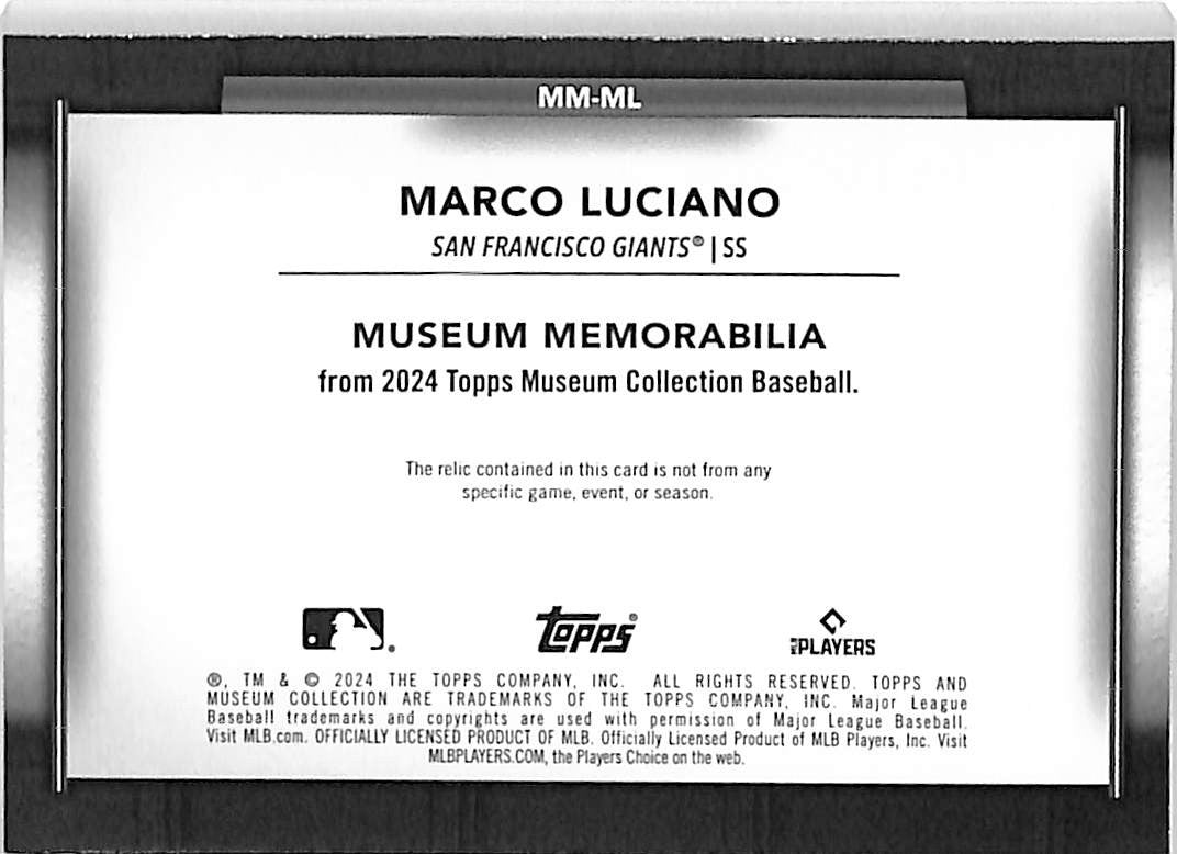 2024 Topps Museum Collection Museum Memorabilia Marco Luciano MM-ML  #1/1 (RC)