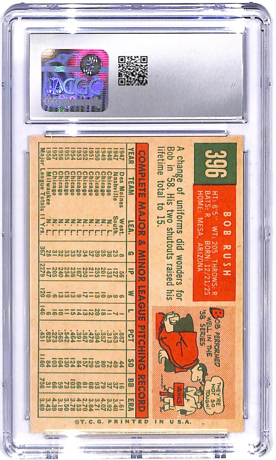 1959 Bob Rush Topps #396 CGC Excellent/Near Mint 6