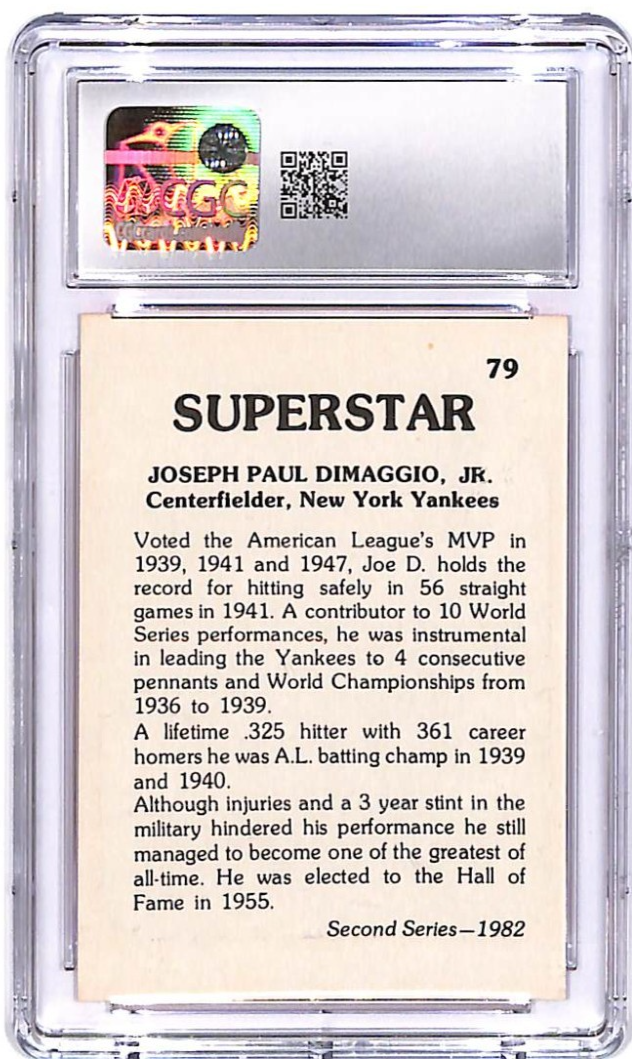 1982 TCMA Superstars Second Series Joe DiMaggio #79 CGC 7.5 Yankees