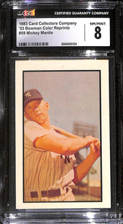 1983 C.C.C. 1953 Bowman Color Reprints Mickey Mantle #59 CGC 8 MT/NM (HOF)