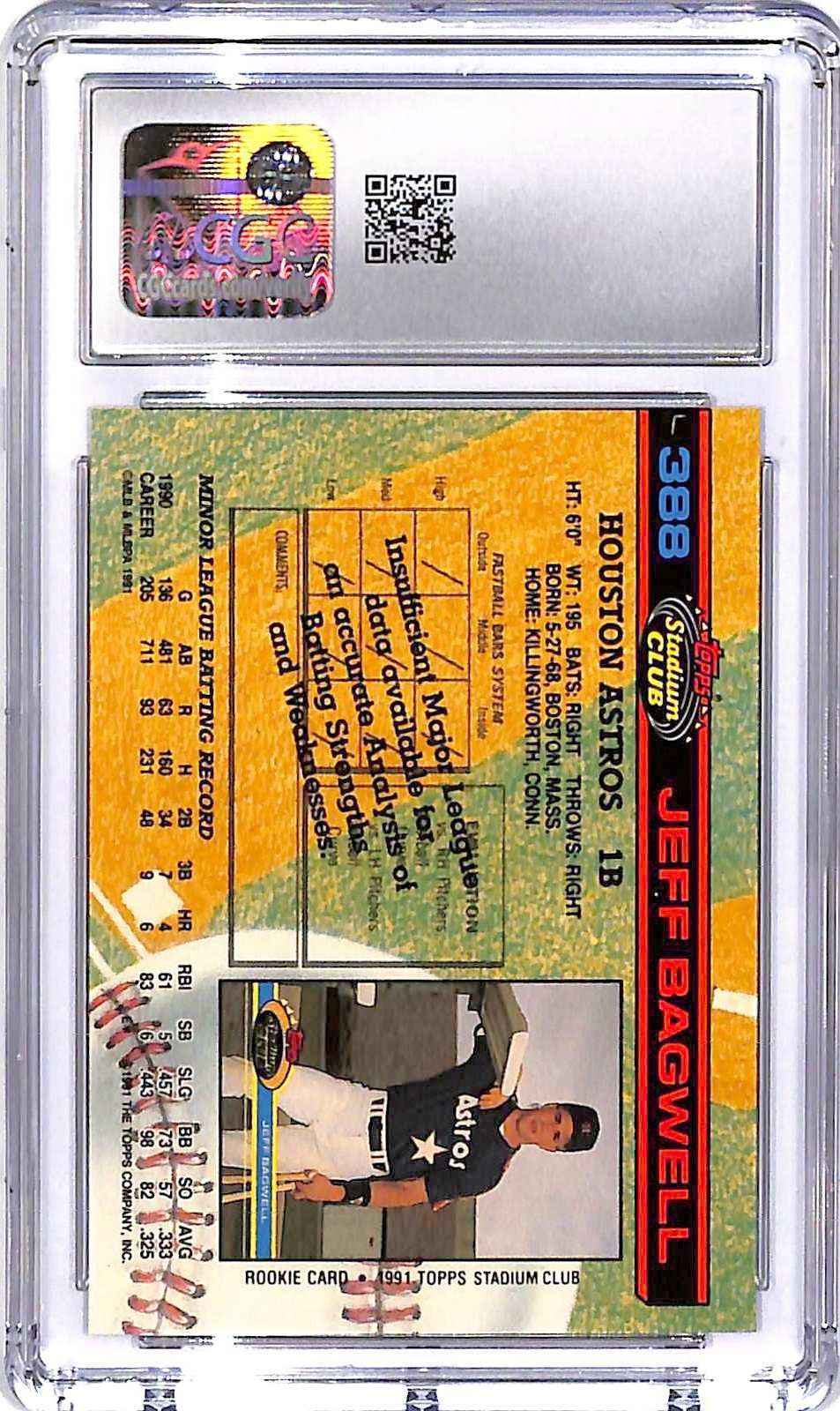 1991 Jeff Bagwell Topps Stadium Club - #388 (RC) CGC Mint 10