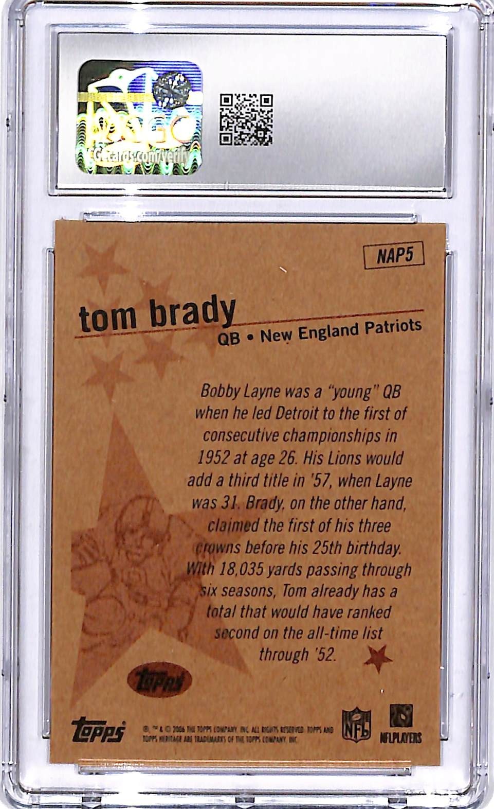 2006 Topps Heritage Tom Brady New Age Performers CGC 9.5 Patriots