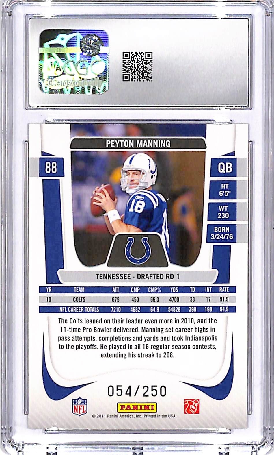 2011 Panini Prestige - Peyton Manning #88 Xtra Points Gold /250 CGC 10