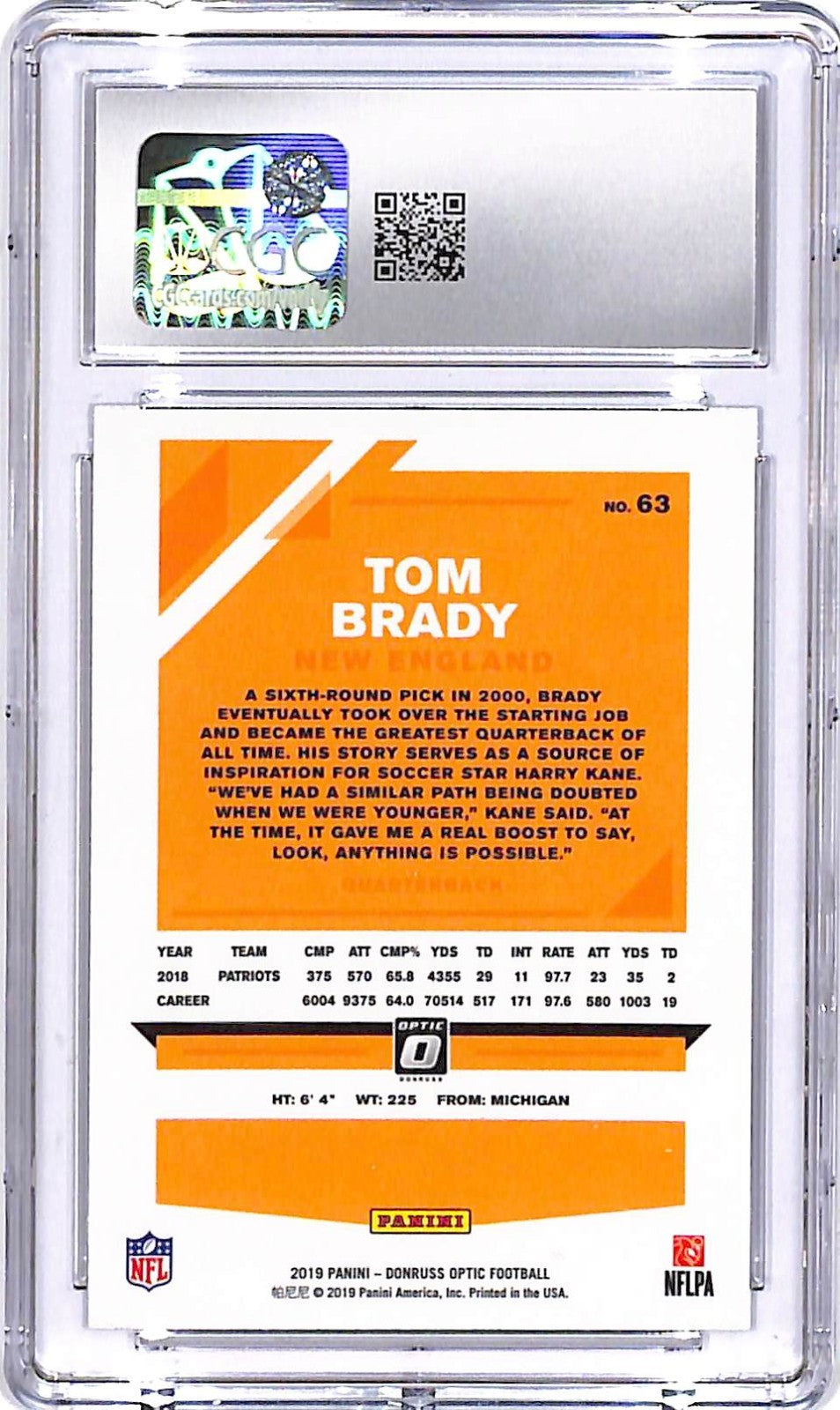 2019 Donruss Optic Tom Brady #63 CGC 9 Patriots