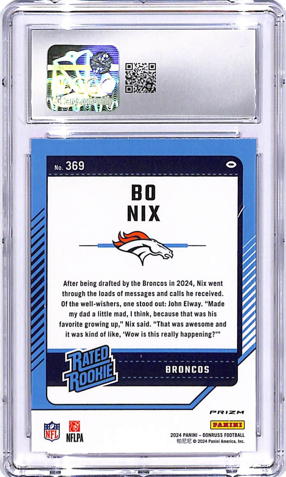 2024 Donruss Bo Nix Optic Preview Rated Rookie RC Pink CGC 9.5 #369 Broncos