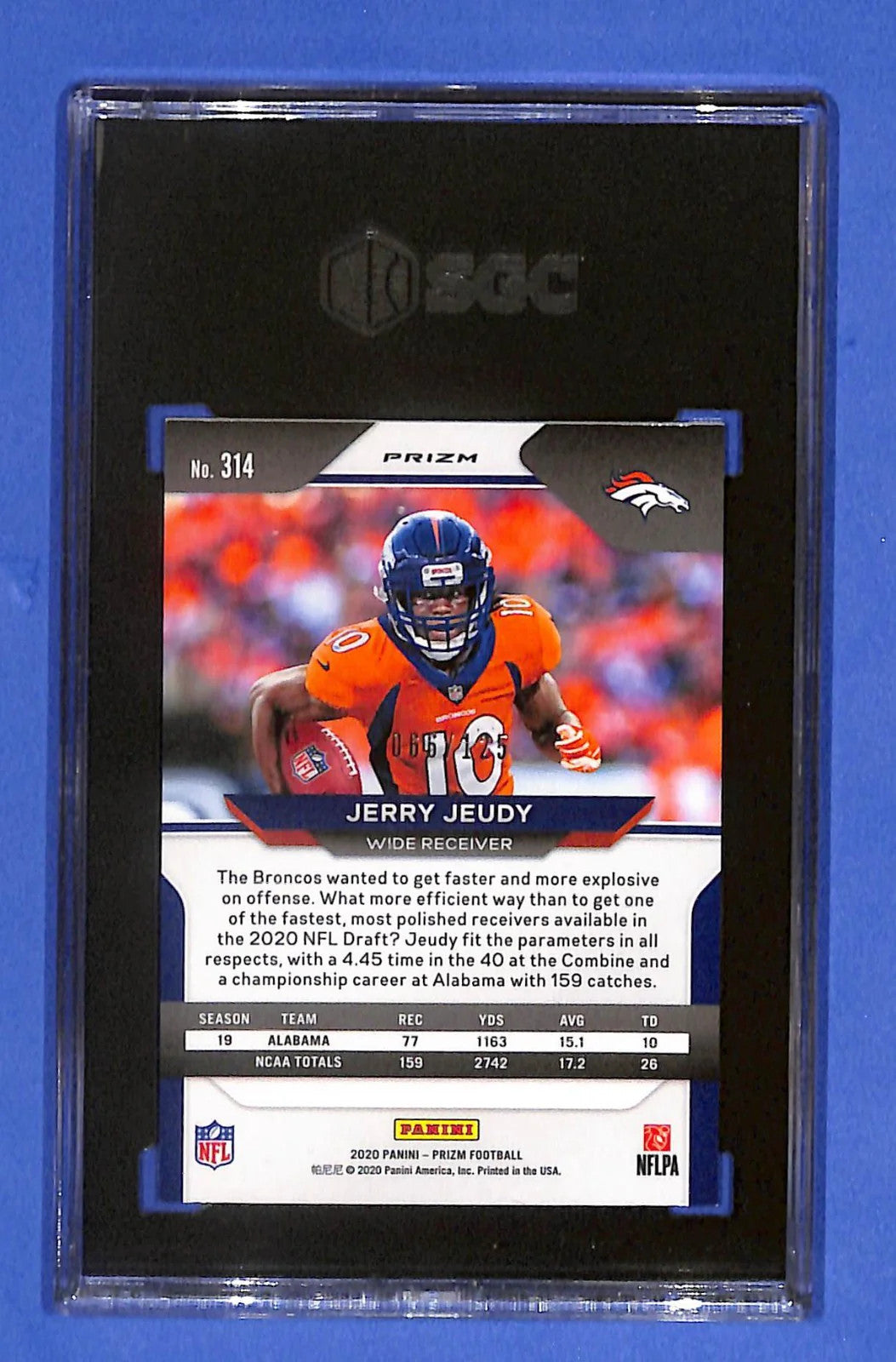 2020 Panini Prizm Rookie Jerry Jeudy #314 Purple Prizm #66/125 (RC) SGC 8 NM-MT