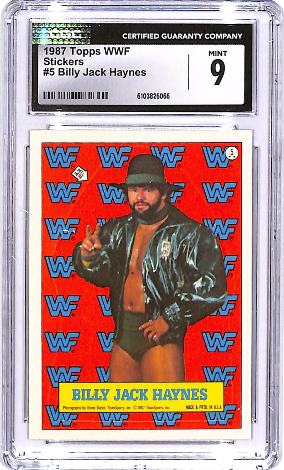 1987 Topps WWF Billy Jack Haynes Stickers #5 CGC 9