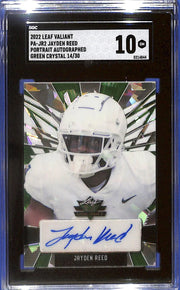 2022 Leaf Valiant Jayden Reed Auto Autograph Rookie RC Green Crystal SGC 10 /30