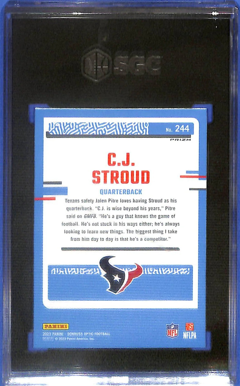 2023 Donruss Optic CJ Stroud Rated Rookie RC Pink SGC 10 #244 Houston Texans