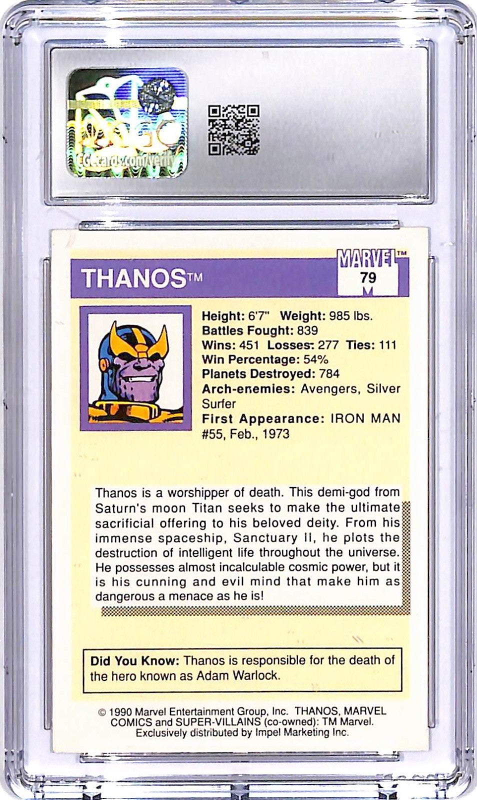 1990 Impel Marvel Universe Series 1 Thanos #79 CGC 9.5