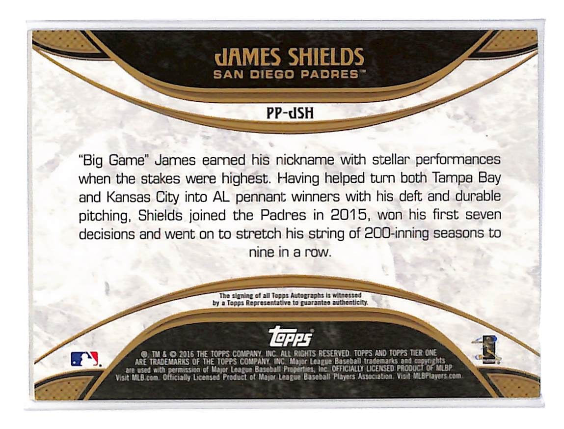 2016 James Shields Topps Tier One Prime Performers Autographs - PP-JSH #44/249
