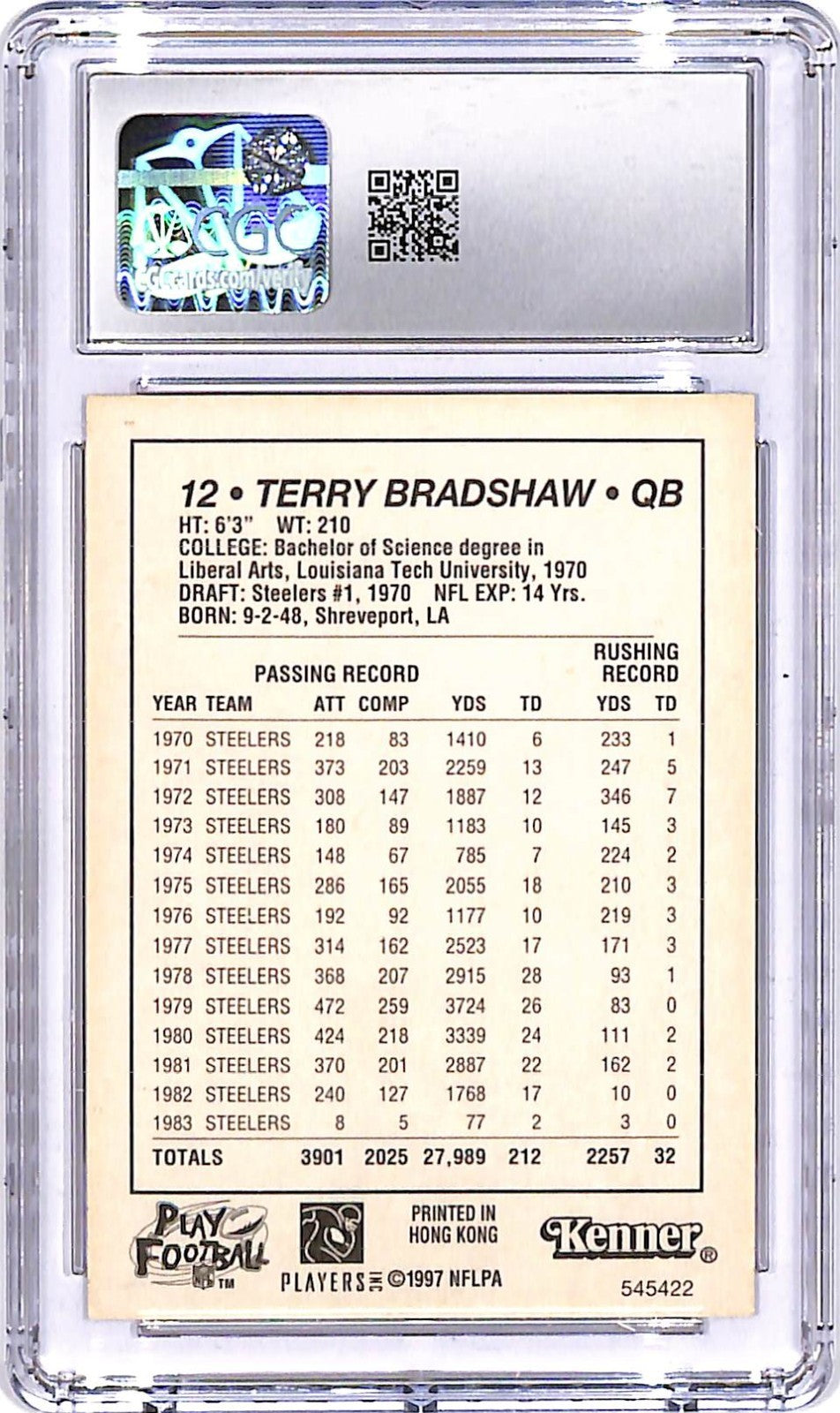1997 Kenner Starting Lineup Terry Bradshaw CGC 9 Steelers