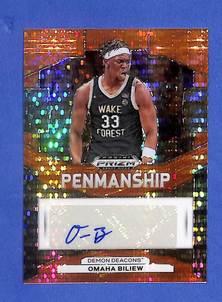 2024 Panini Prizm Draft Picks Penmanship Omaha Biliew Orange Pulsar #/49 (RC AU)
