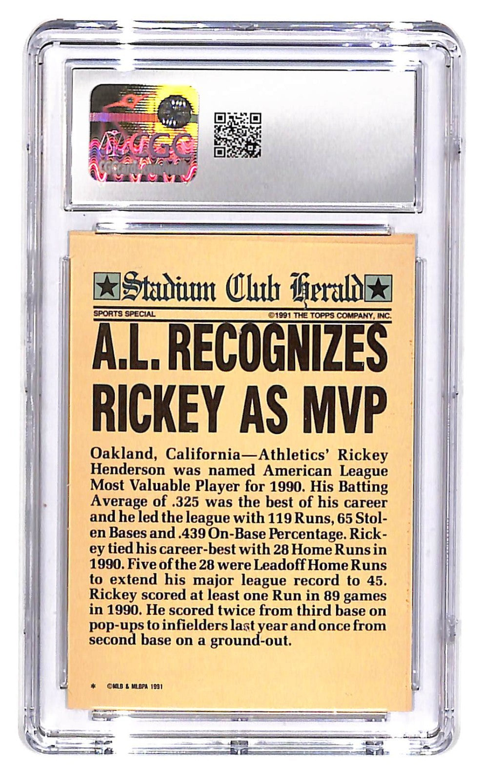 1991 Rickey Henderson Topps Stadium Club Members Only -  MVP CGC Gem Mint 10