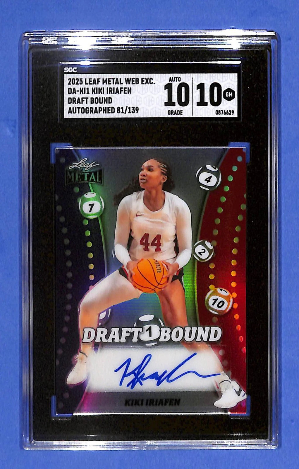 2025 Leaf WNBA Draft Bound Kiki Iriafen #DA-KI1 Rookie Auto #/139 SGC 10