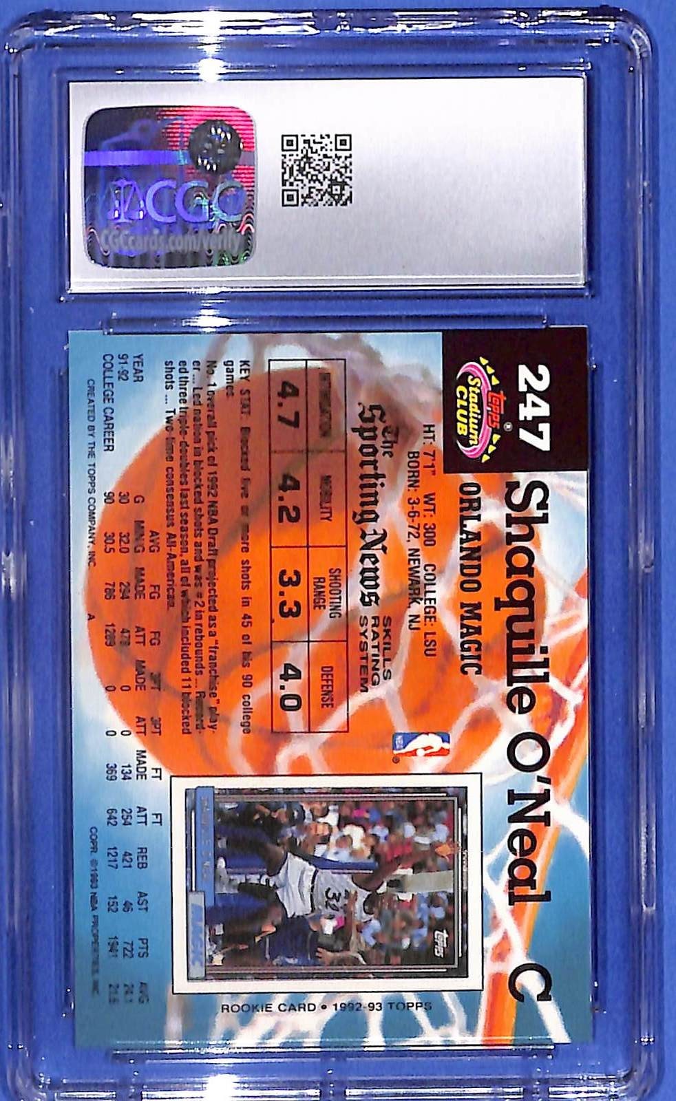 1992-93 Topps Stadium Club - Shaquille O'Neal #247 Members Only (RC) CGC #10