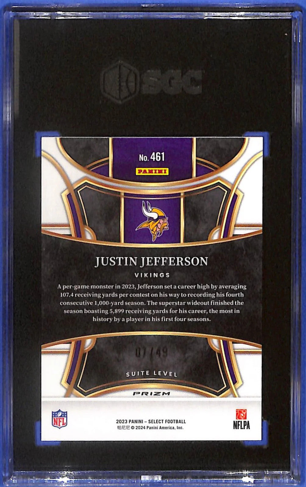 2023 Panini Select Justin Jefferson #461 Red Disco Prizm 7/49 SGC Gem Mint #10