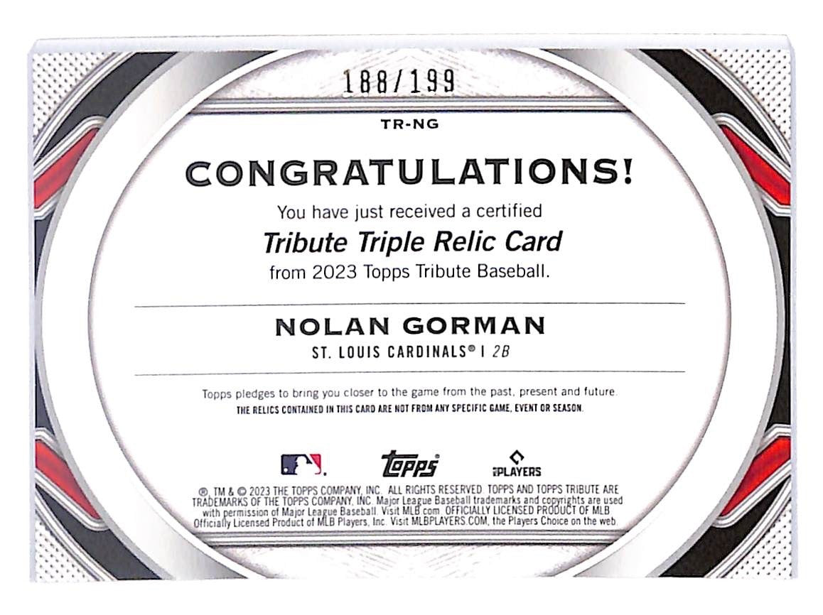 2023 Nolan Gorman Topps Tribute Triple Relic (RC) - TR-NG  #188/199