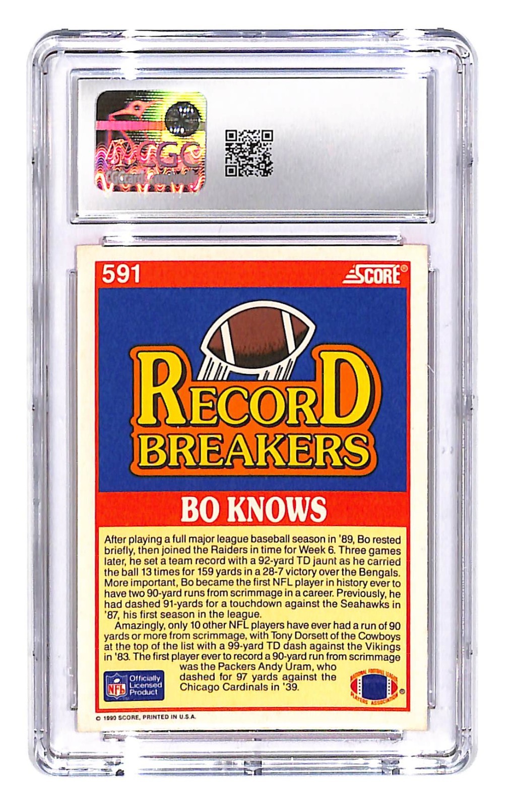 1990 Bo Jackson Score - Record Brakers #591 CGC Mint Plus 9.5