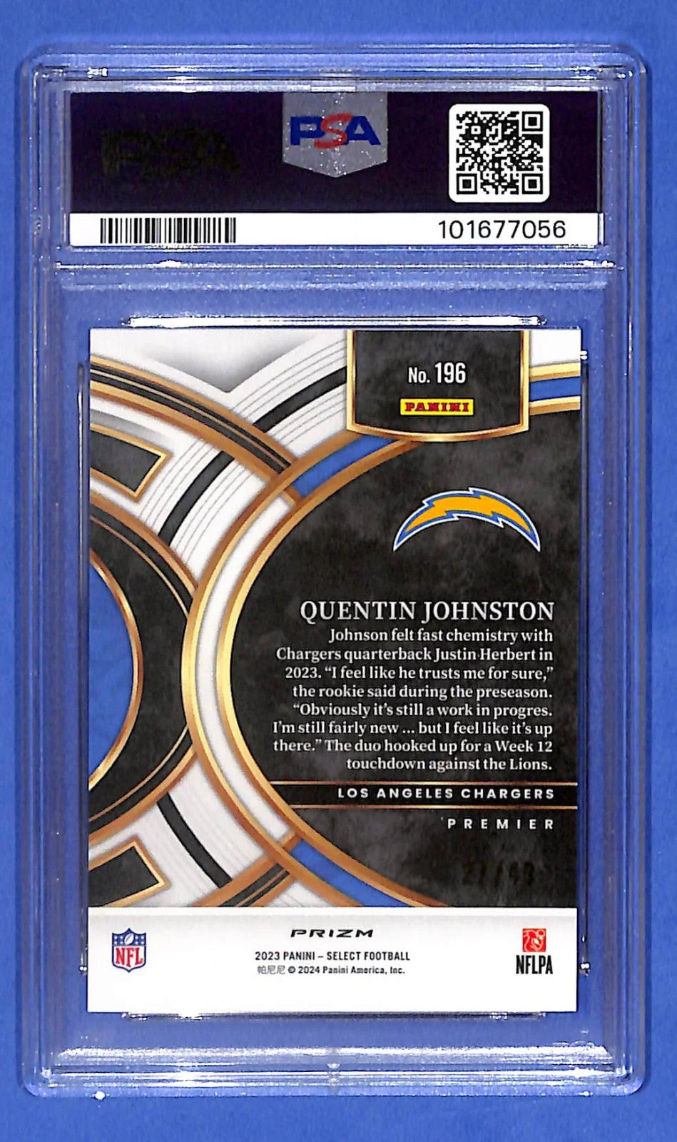 2023 Panini Select Quentin Johnston #196 Neon Green Prizm /49 PSA 10