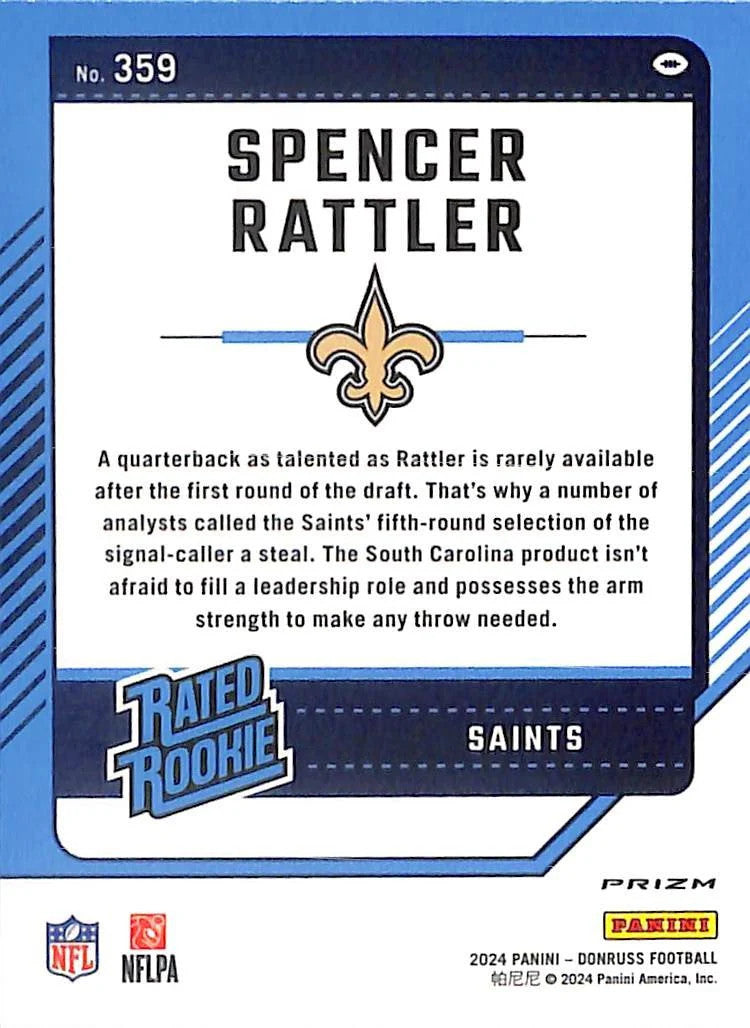 2024 Donruss Spencer Rattler Optic Preview Blue Scope Rookie RC Saints
