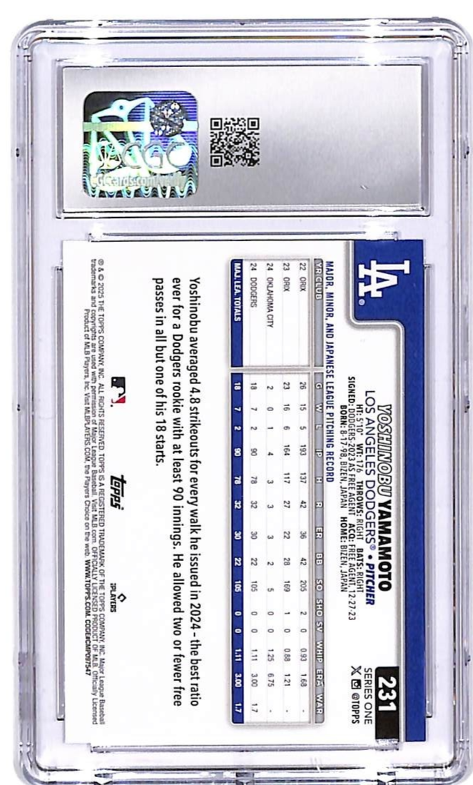2025 Topps Yoshinobu Yamamoto #231 CGC 10 Dodgers