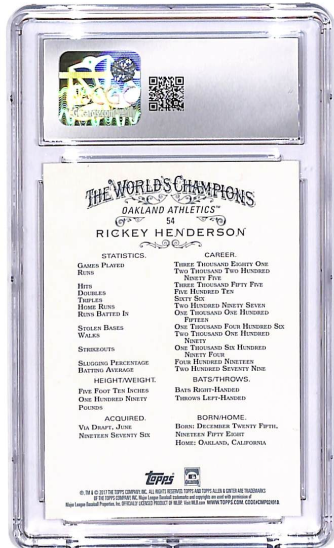 2017 Topps Allen and Ginter Rickey Henderson #54 CGC 9.5 Athletics