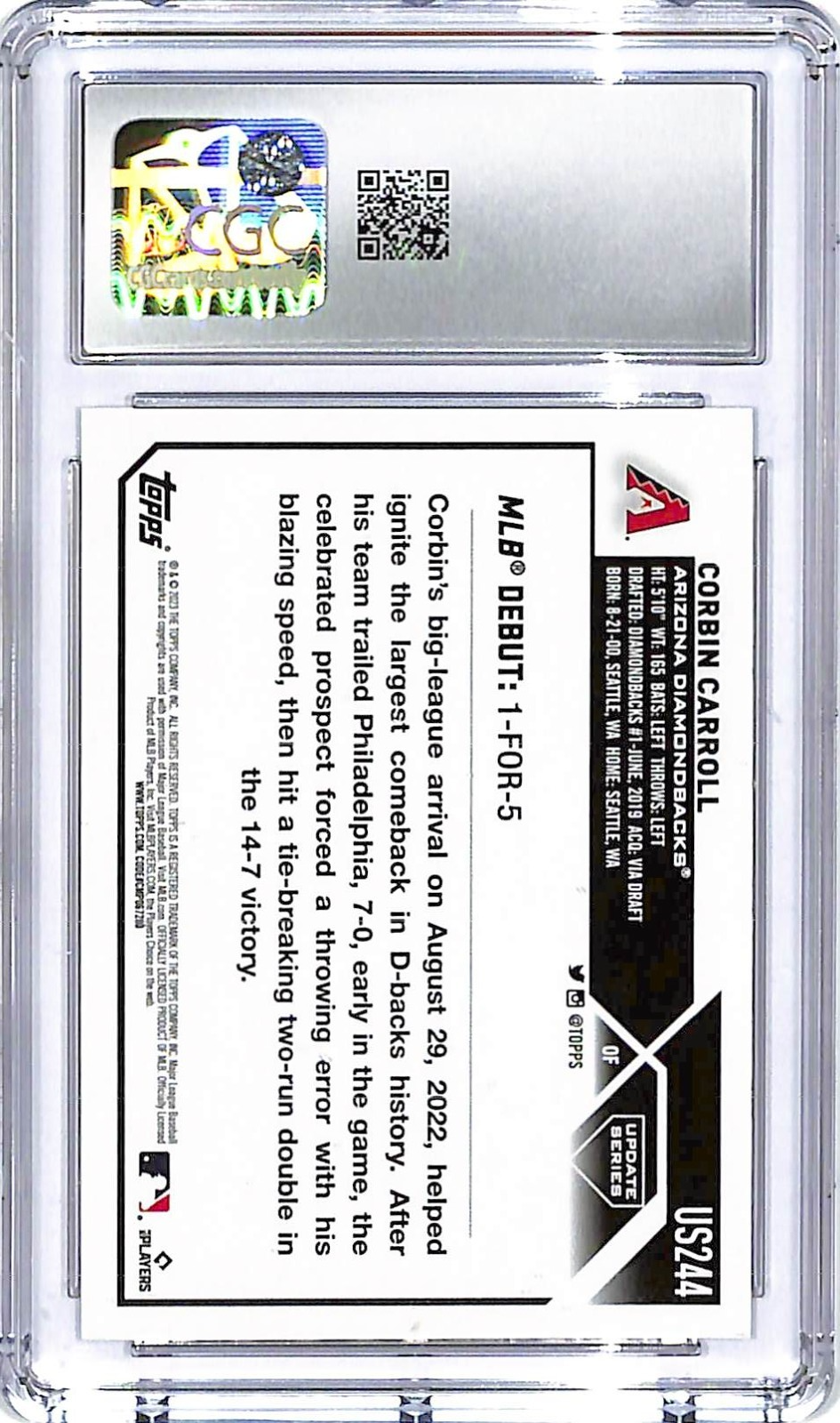 2023 Topps Update Corbin Carroll Rookie RC #US244 CGC 10 Diamondbacks