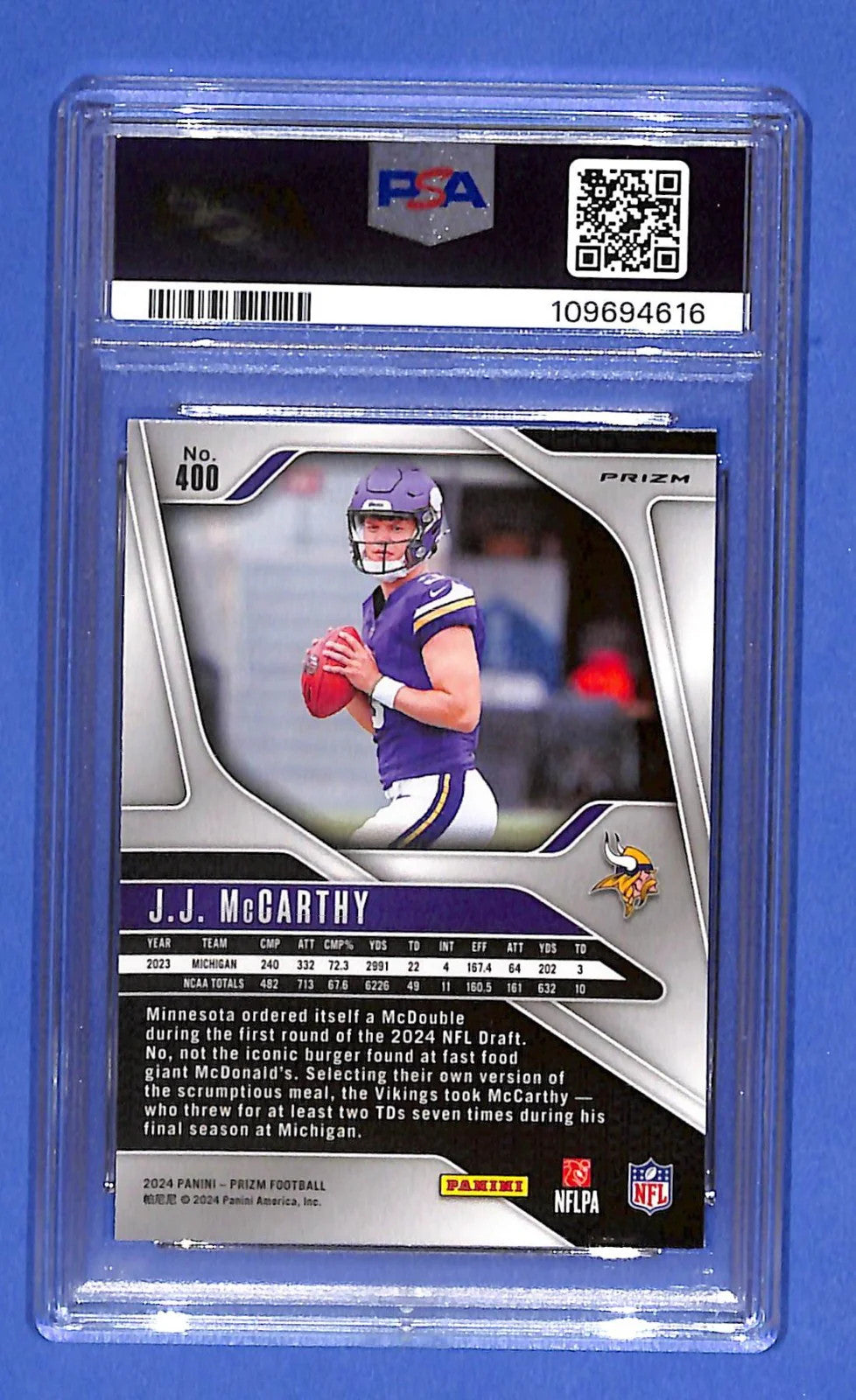 2024 Panini Prizm - Rookies J.J. McCarthy #400 Silver Prizm (RC) PSA 10 GM
