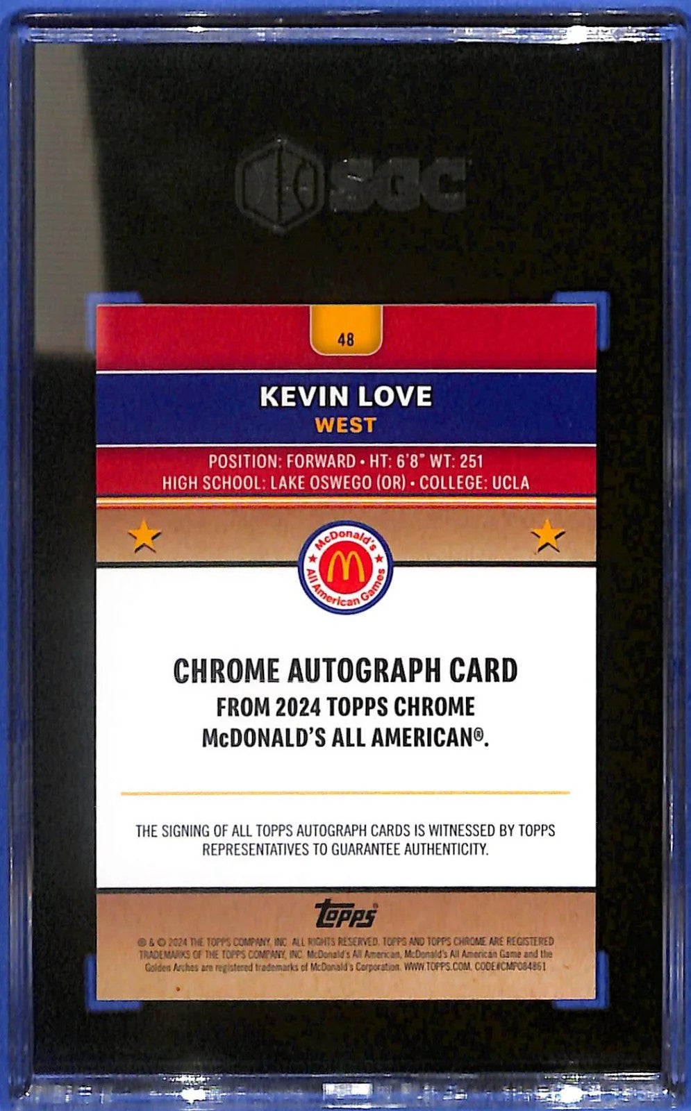 2024 Kevin Love McDonalds All American Auto Silver #48 SGC 10 Auto 10